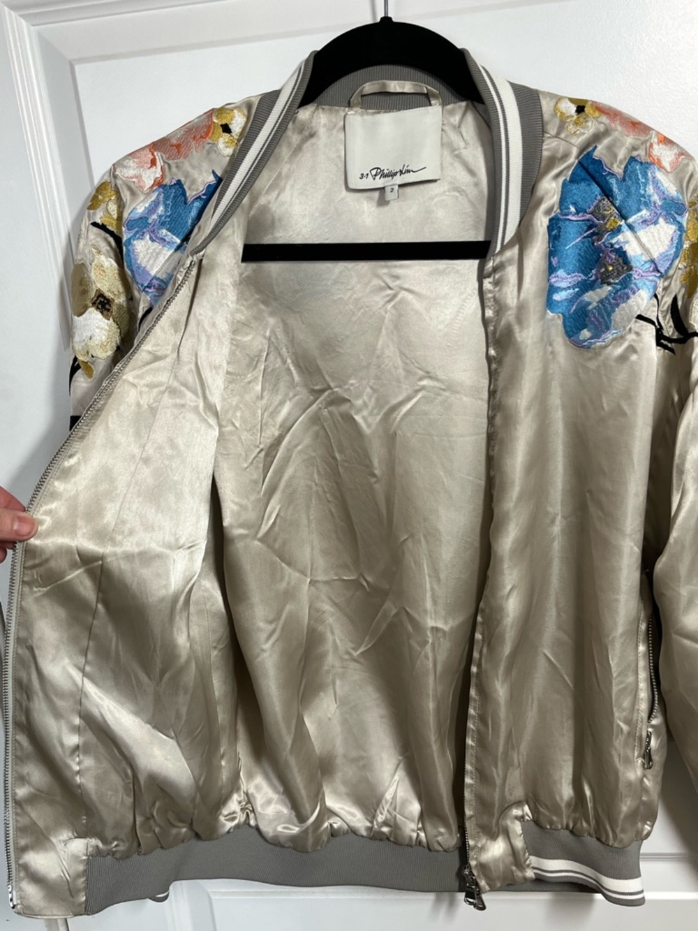 3.1 Phillip Lim Floral Embroidered Satin Bomber Jacket Size 2 Chic - Picture 12 of 16